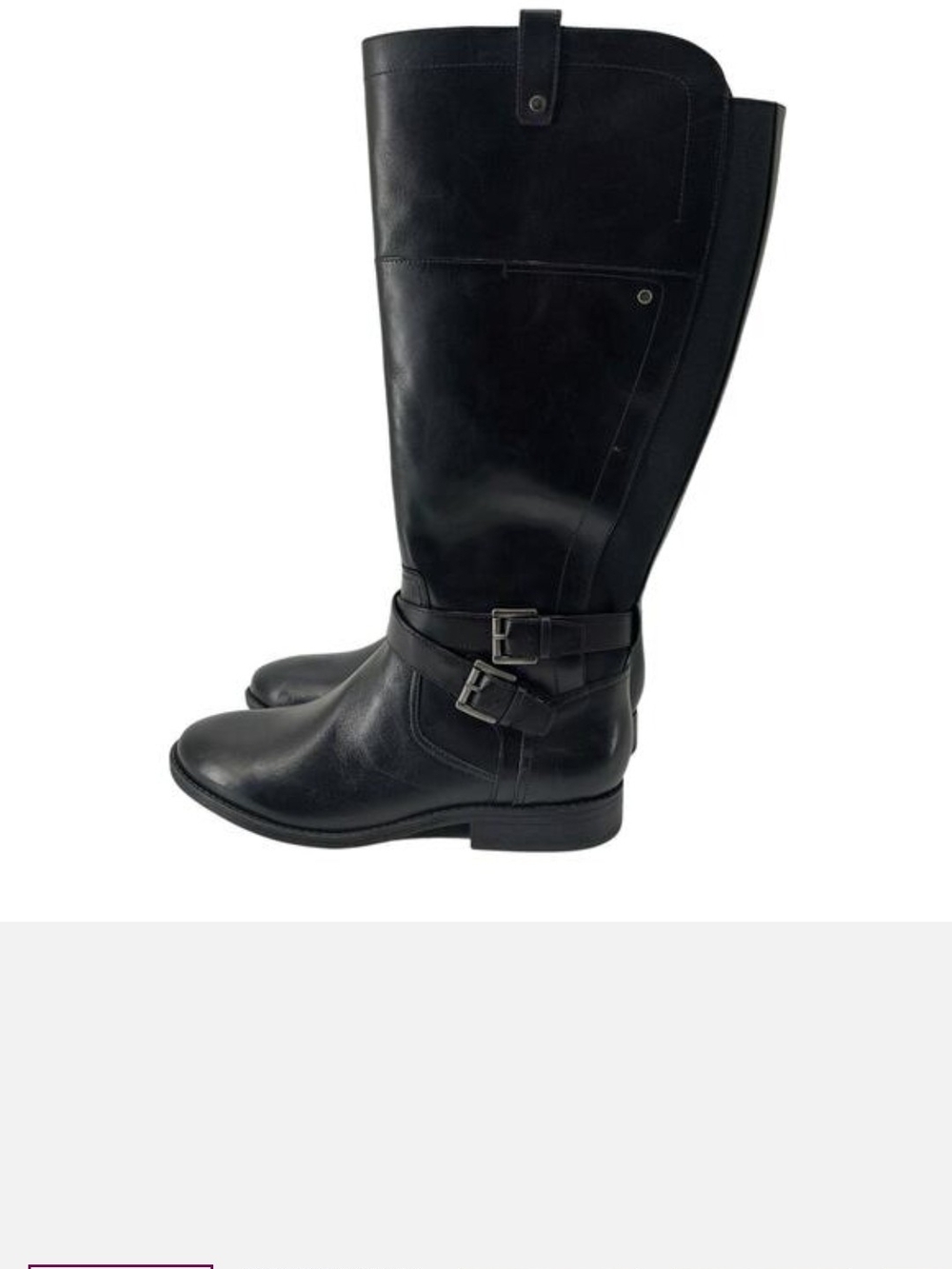 Marc Fisher Audrey Black Leather Knee-High Buckle Riding Boots